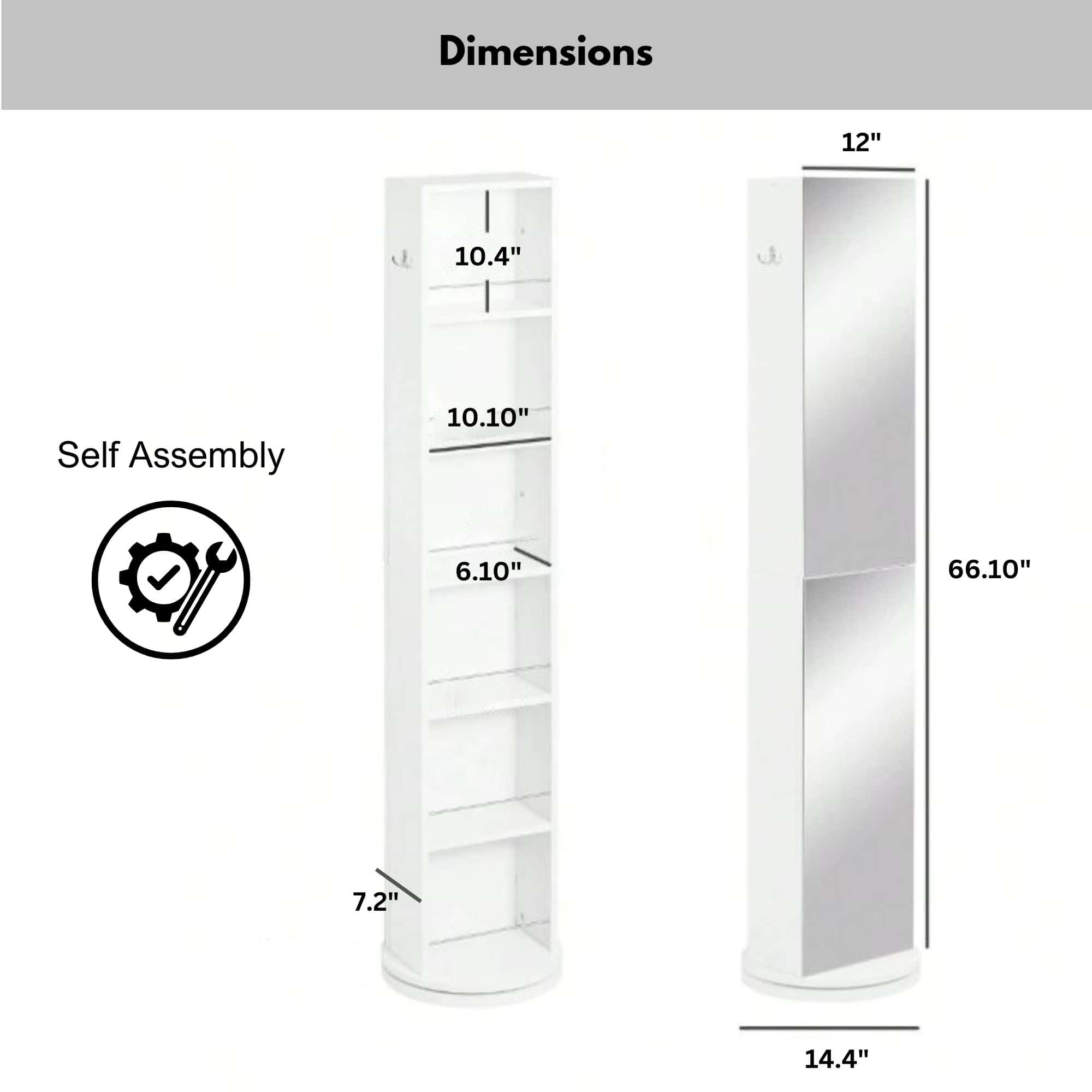 Evideco Rotating Bathroom Storage Cabinet With Full-Length Mirror 360-Degree Swivel Design 6 Open Shelves Bathroom Storage & Furniture Tower Cabinets