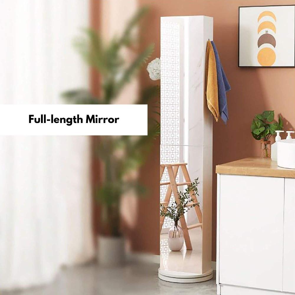 evideco Rotating Bathroom Storage Cabinet with Full-Length Mirror 360-Degree Swivel Design 6 Open Shelves Bathroom Storage & Furniture Tower Cabinets