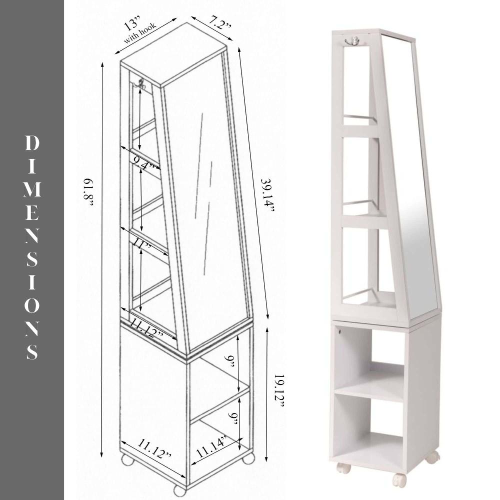 Evideco Rotating Mirror Cabinet With Shelving Rolling Base And Towel Hook Multifunctional Storage Organizer Bathroom Storage & Furniture Tower Cabinets