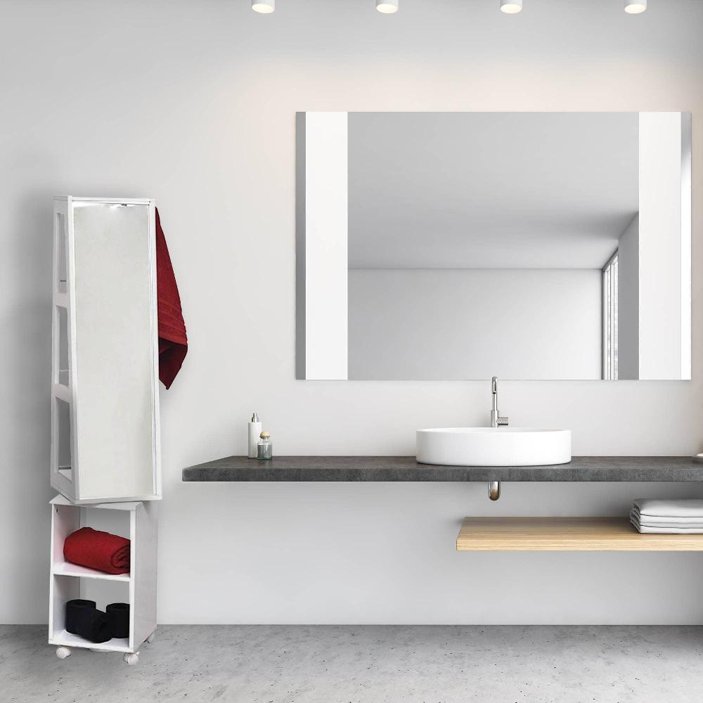 Evideco Rotating Mirror Cabinet With Shelving Rolling Base And Towel Hook Multifunctional Storage Organizer Bathroom Storage & Furniture Tower Cabinets
