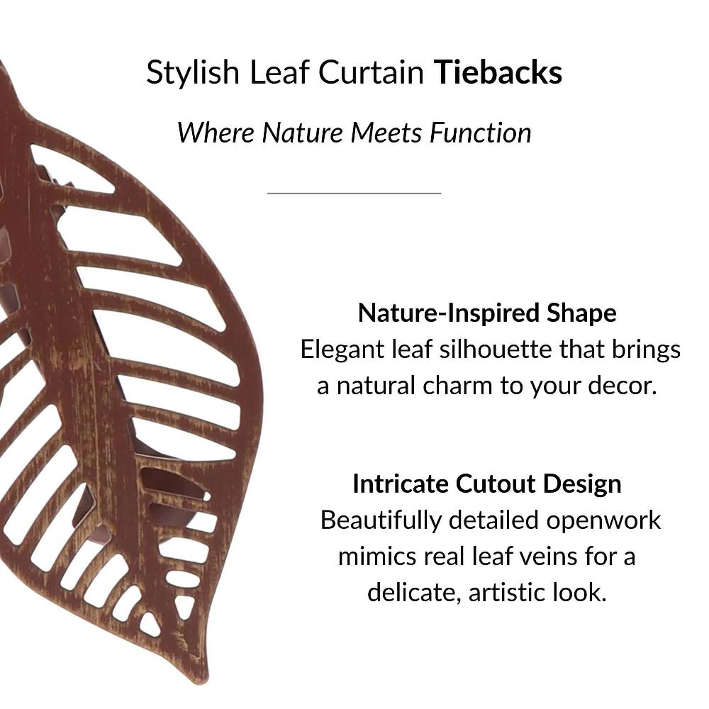 Evideco Rustic Brown Leaf Curtain Tiebacks Set Of 2 Home Accessories Tie Backs & Magnets Curtain Clips Metal Curtain Clips