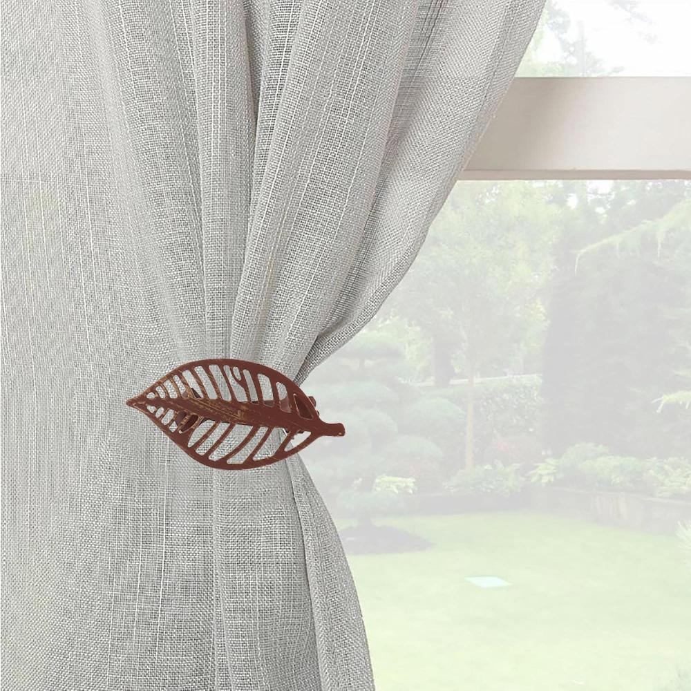 Evideco Rustic Brown Leaf Curtain Tiebacks Set Of 2 Home Accessories Tie Backs & Magnets Curtain Clips Metal Curtain Clips