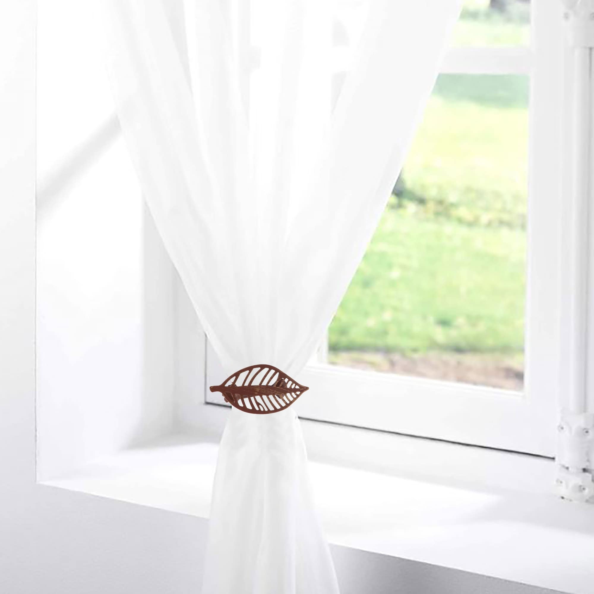 evideco Rustic Brown Leaf Curtain Tiebacks Set of 2 Home Accessories Tie Backs & Magnets Curtain Clips Metal Curtain Clips