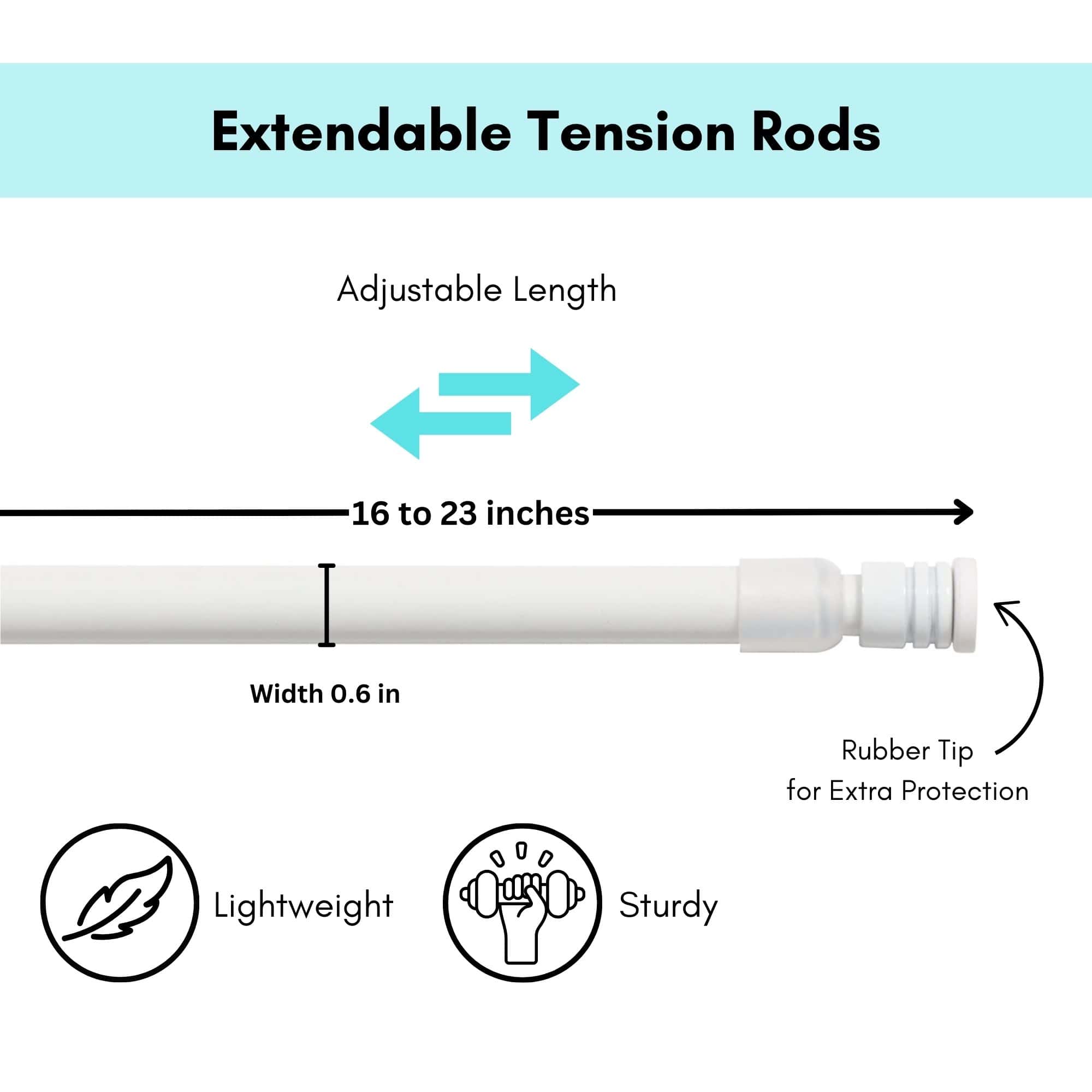 Evideco Set Of 2 Adjustable Tension Rods 16-23 Inches – No Tools Needed – Perfect For Lightweight Voile Curtains Rubber Tips For Secure Fit – White Home Accessories Kitchen & Cafe Rods