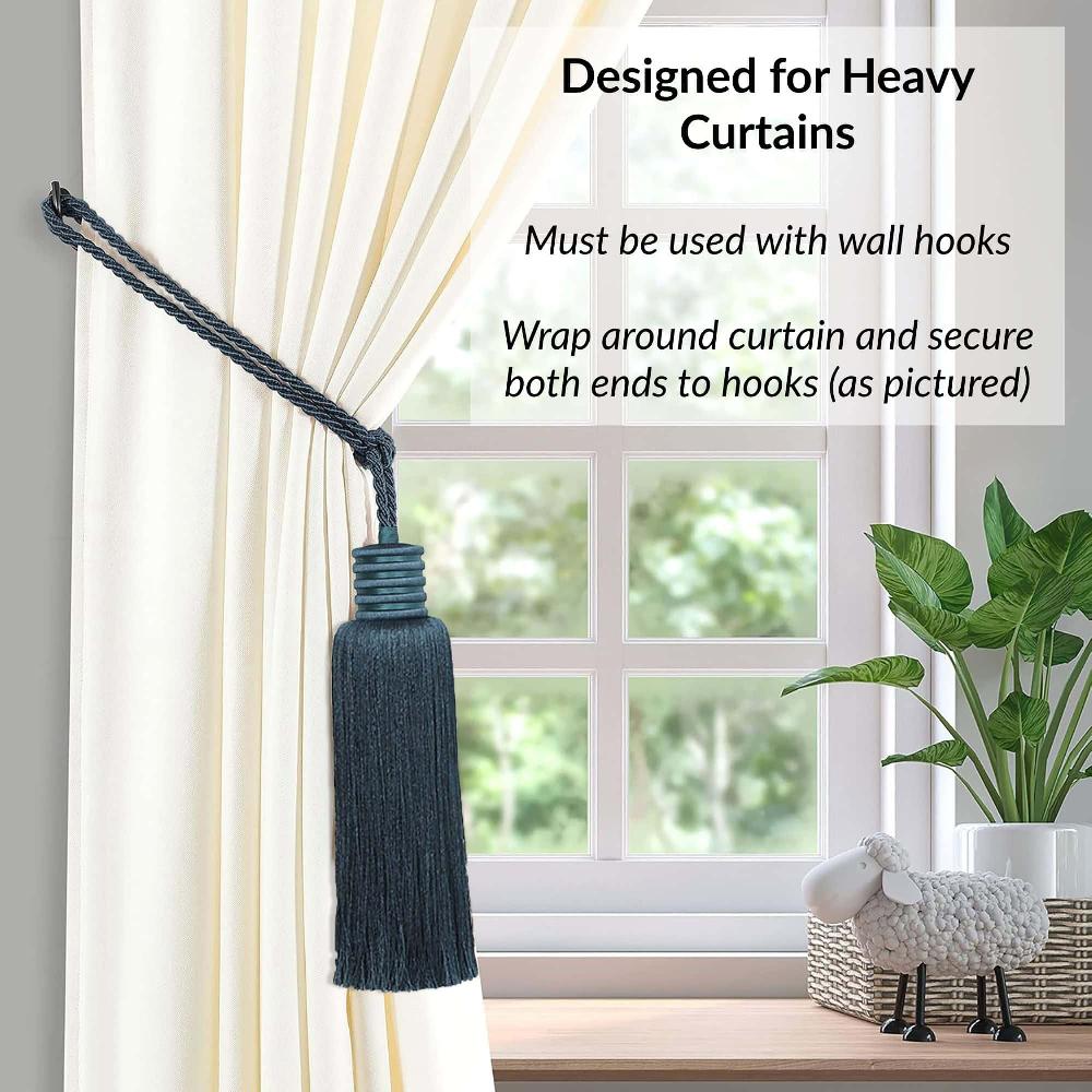 Evideco Set Of 2 Decorative Curtain Tiebacks With Tassel – Deep Teal Home Accessories Tie Backs & Magnets Textile Tiebacks