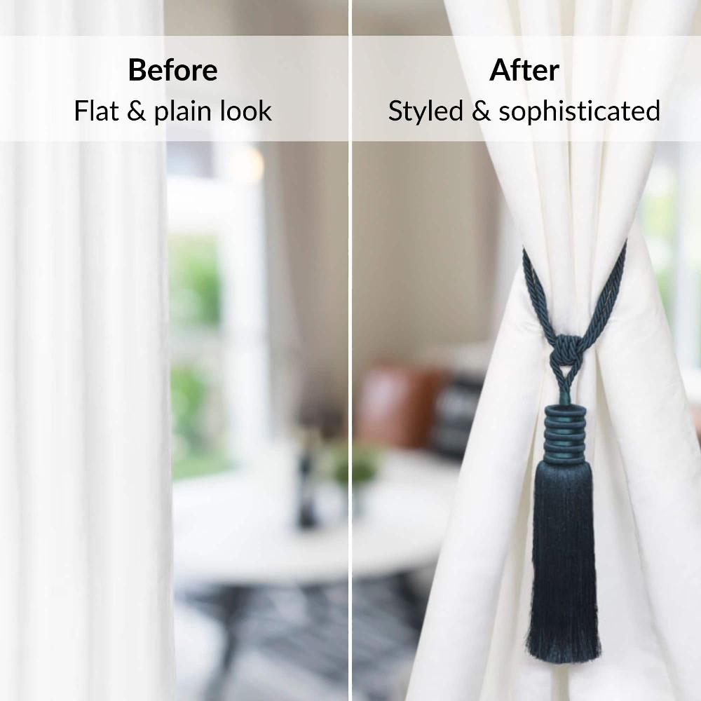 Evideco Set Of 2 Decorative Curtain Tiebacks With Tassel – Deep Teal Home Accessories Tie Backs & Magnets Textile Tiebacks