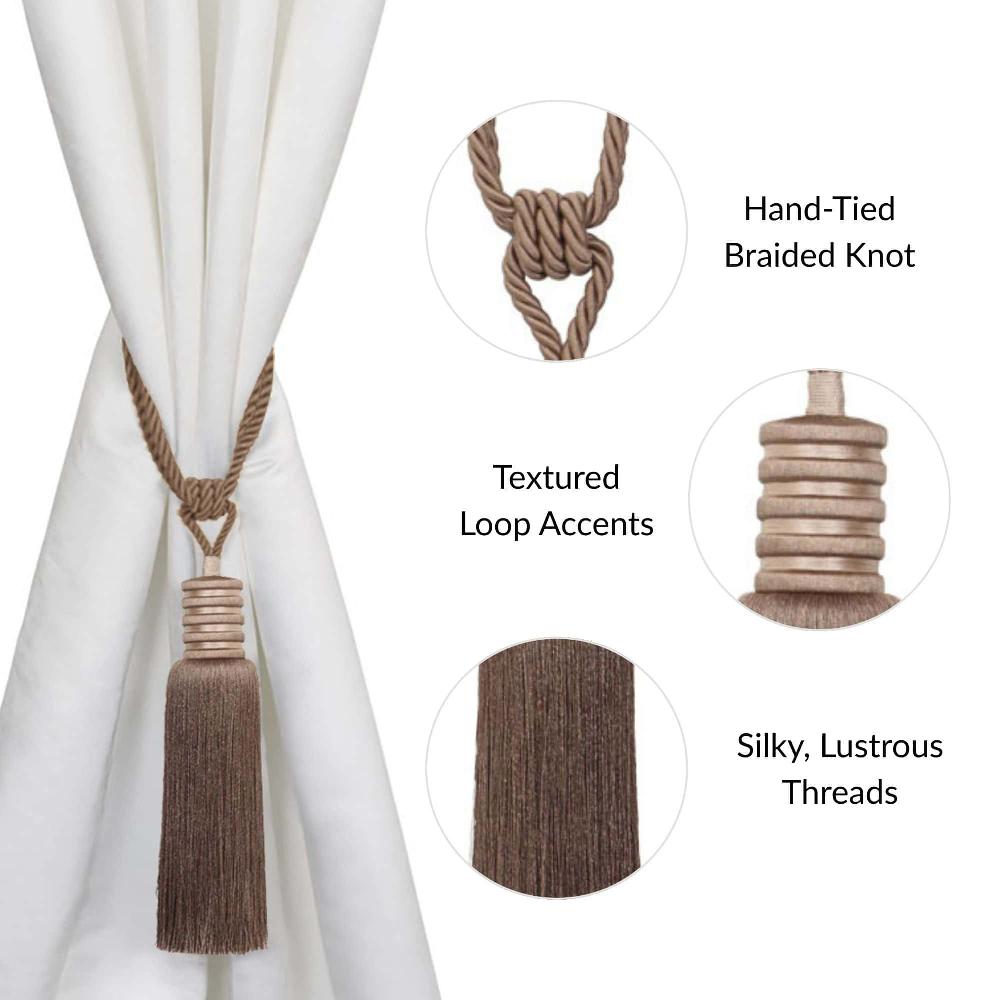 Evideco Set Of 2 Decorative Curtain Tiebacks With Tassel – Mocha Brown Home Accessories Tie Backs & Magnets Textile Tiebacks