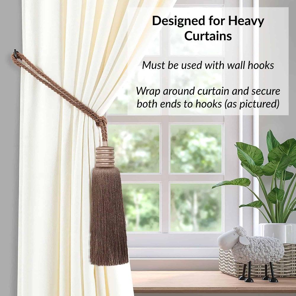 Evideco Set Of 2 Decorative Curtain Tiebacks With Tassel – Mocha Brown Home Accessories Tie Backs & Magnets Textile Tiebacks
