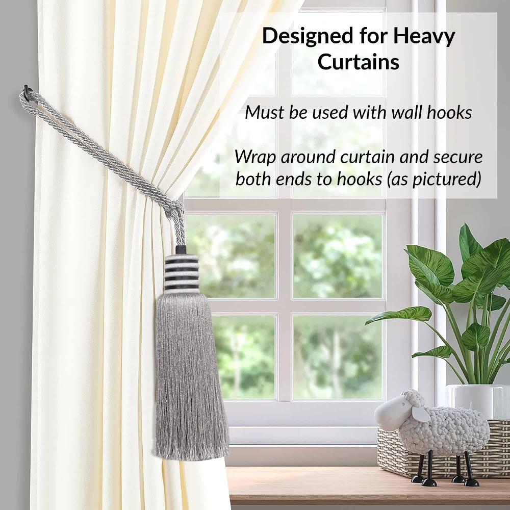 Evideco Set Of 2 Decorative Curtain Tiebacks With Tassel – Silver Mist Home Accessories Tie Backs & Magnets Textile Tiebacks