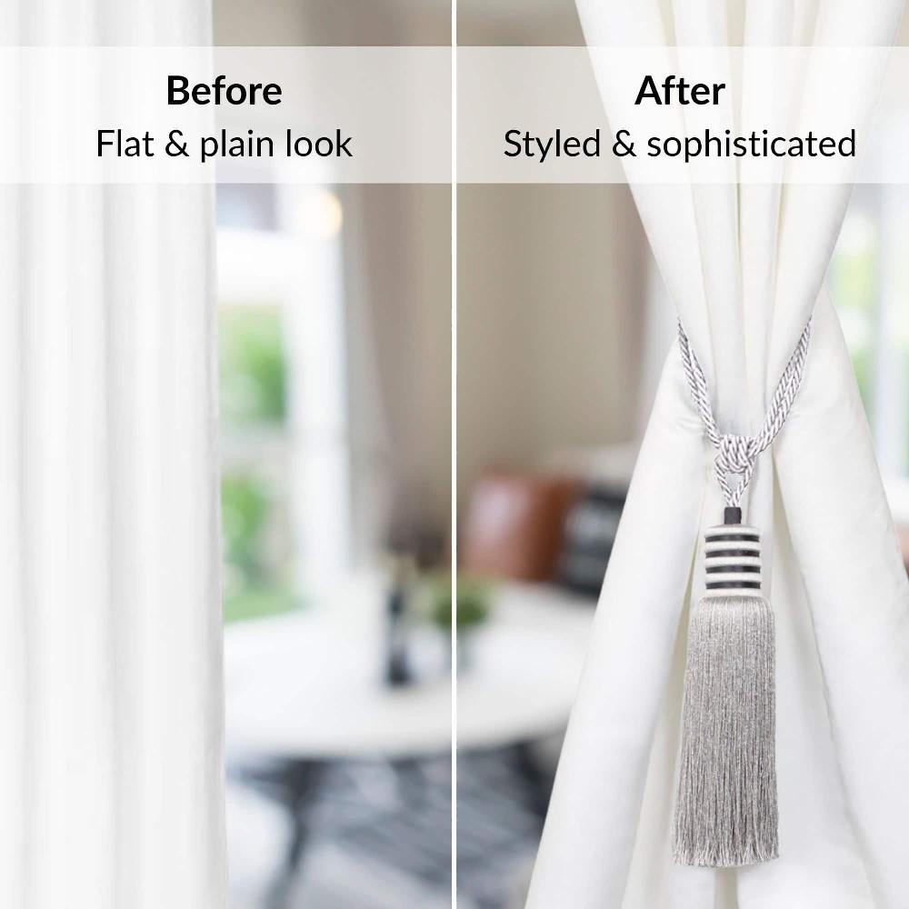 Evideco Set Of 2 Decorative Curtain Tiebacks With Tassel – Silver Mist Home Accessories Tie Backs & Magnets Textile Tiebacks