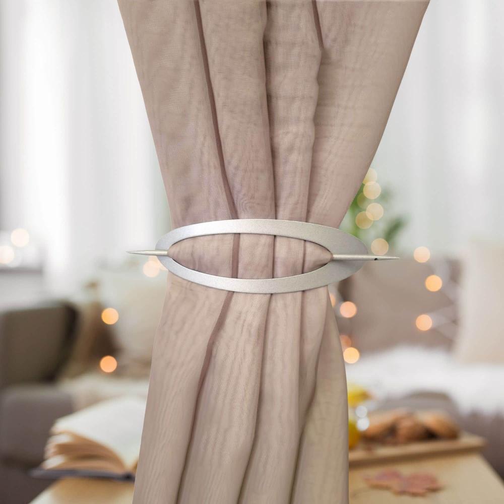 evideco Set of 2 Elegant Metal Curtain Tiebacks Oval Design for Easy Install – Perfect for Drapes Curtains and Sheer Panels – Gray Home Accessories Tie Backs & Magnets Textile Tiebacks