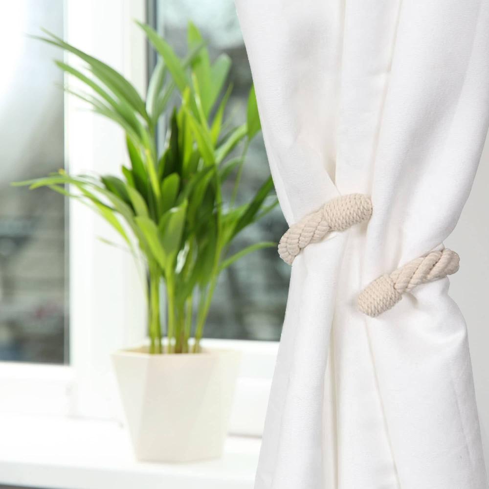 evideco Set of 2 Elegant Rope Curtain Tiebacks – Decorative Holdbacks for Drapes in Ecru Home Accessories Tie Backs & Magnets Textile Tiebacks