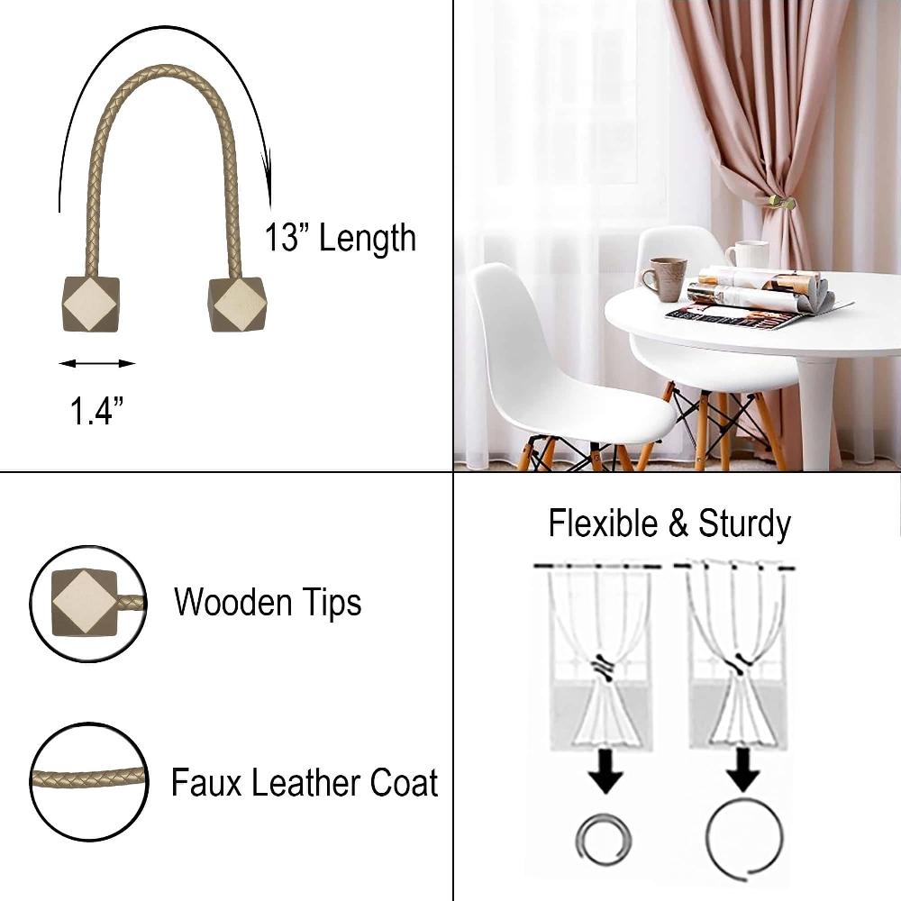 Evideco Set Of 2 Glamour Gold Tiebacks – Flexible Design With Wooden Tips And Faux Leather Covering – A Chic And Luxurious Home Decor Accessory Home Accessories Tie Backs & Magnets Twist Tie Backs Large Tie Backs For Window