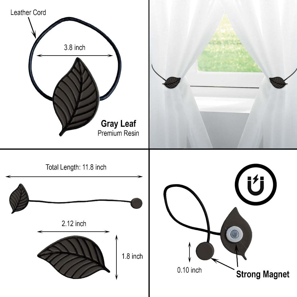 Evideco Set Of 2 Gray Magnetic Curtain Tiebacks – Refined Leaf Design In Resin – Dual Pack Accessory For Draperies And Window Decor Home Accessories Tie Backs & Magnets