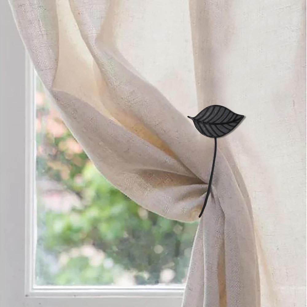 Evideco Set Of 2 Gray Magnetic Curtain Tiebacks – Refined Leaf Design In Resin – Dual Pack Accessory For Draperies And Window Decor Home Accessories Tie Backs & Magnets