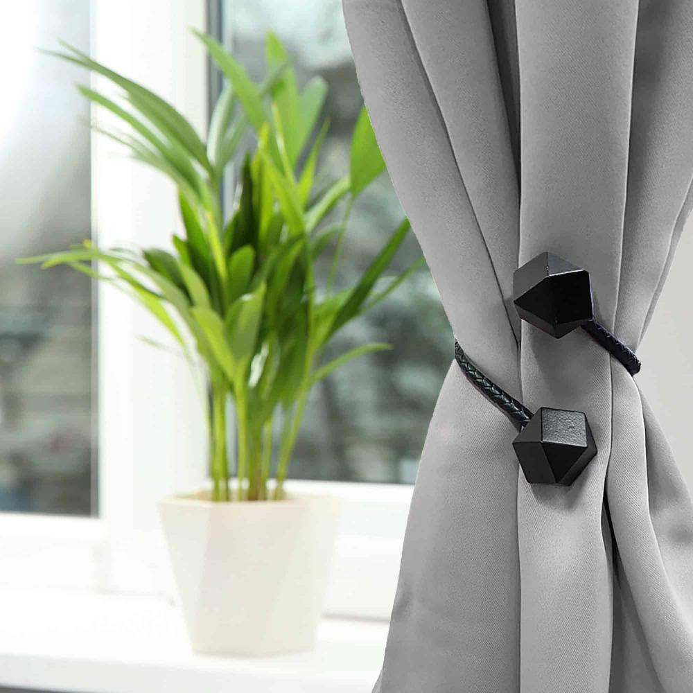 evideco Set of 2 Intense Black Tiebacks – Flexible Design with Wooden Tips and Faux Leather Covering – Upgrade Your Home Decor Home Accessories Tie Backs & Magnets Twist Tie Backs Large Tie Backs For Window Curtains & Drapes