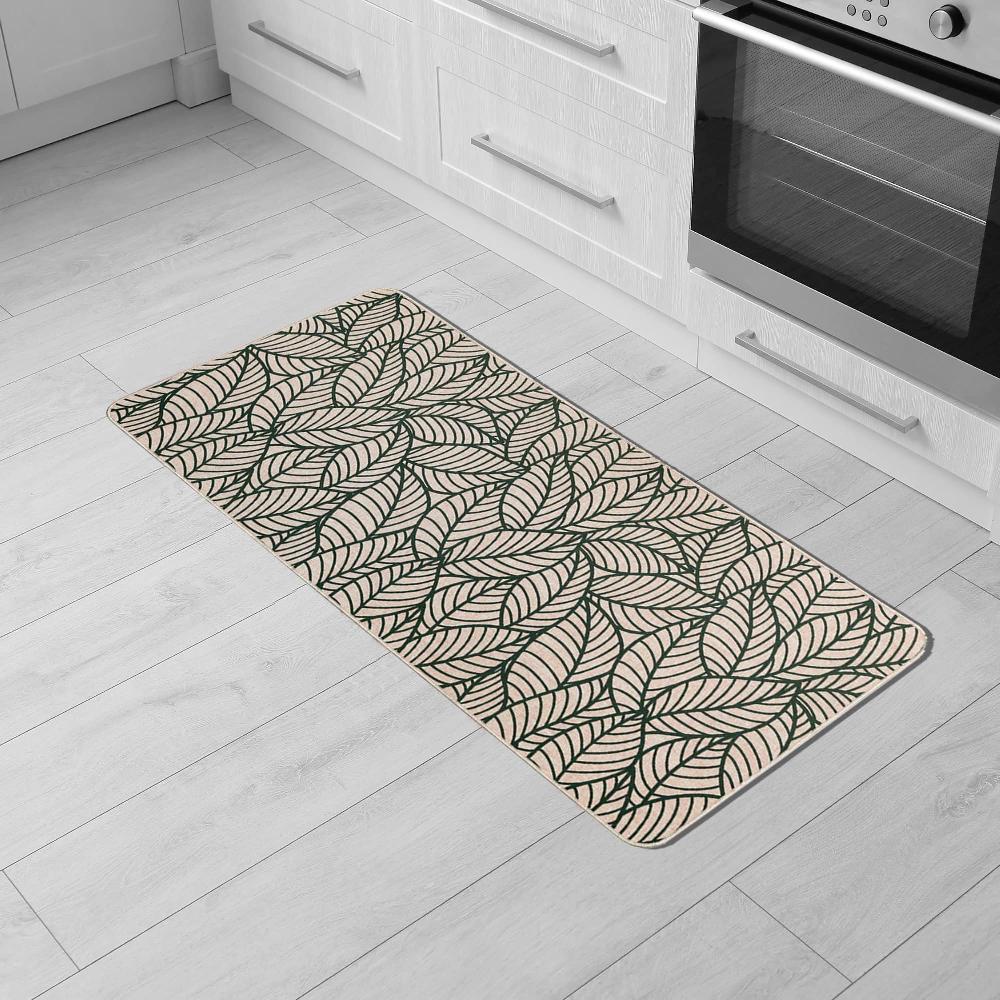 Evideco Set Of 2 Jungle Printed Kitchen Mats – Beige Leaves Design – Stylish & Durable – Ideal For Homeowners & Renters – Non Slip & Comfort Floor Mat Home Accessories Kitchen Mats