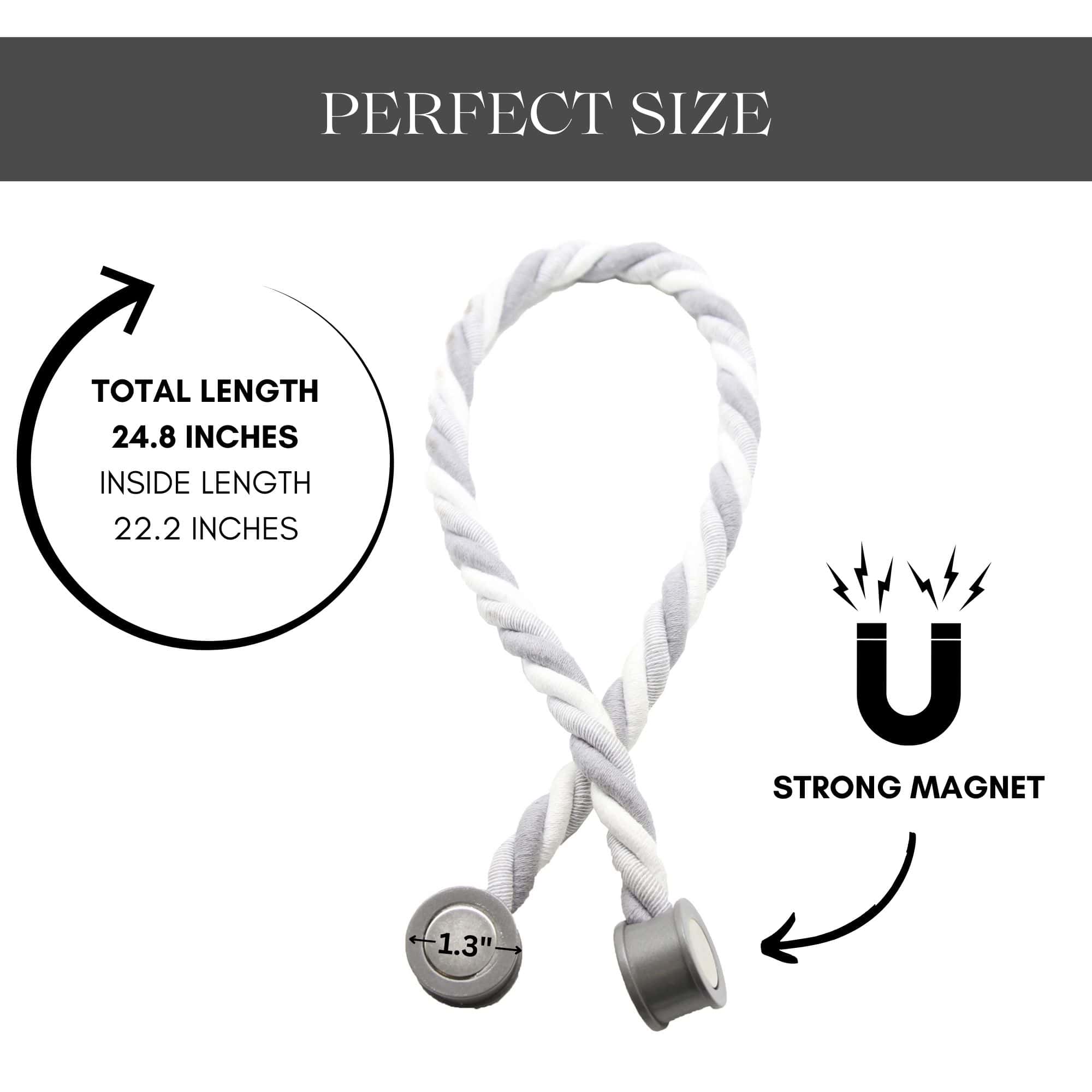 Evideco Set Of 2 Magnetic Braided Cord Curtain Tiebacks – Durable Woven Design For Easy Use – Gray Home Accessories Tie Backs & Magnets Textile Tiebacks