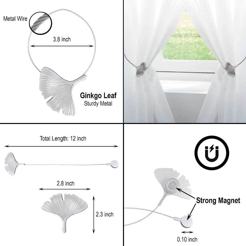 Evideco Set Of 2 Magnetic Curtain Tiebacks With Black Metal Ginkgo Leaf Design: Modern Elegance For Curtains And Drapes Home Accessories Tie Backs & Magnets
