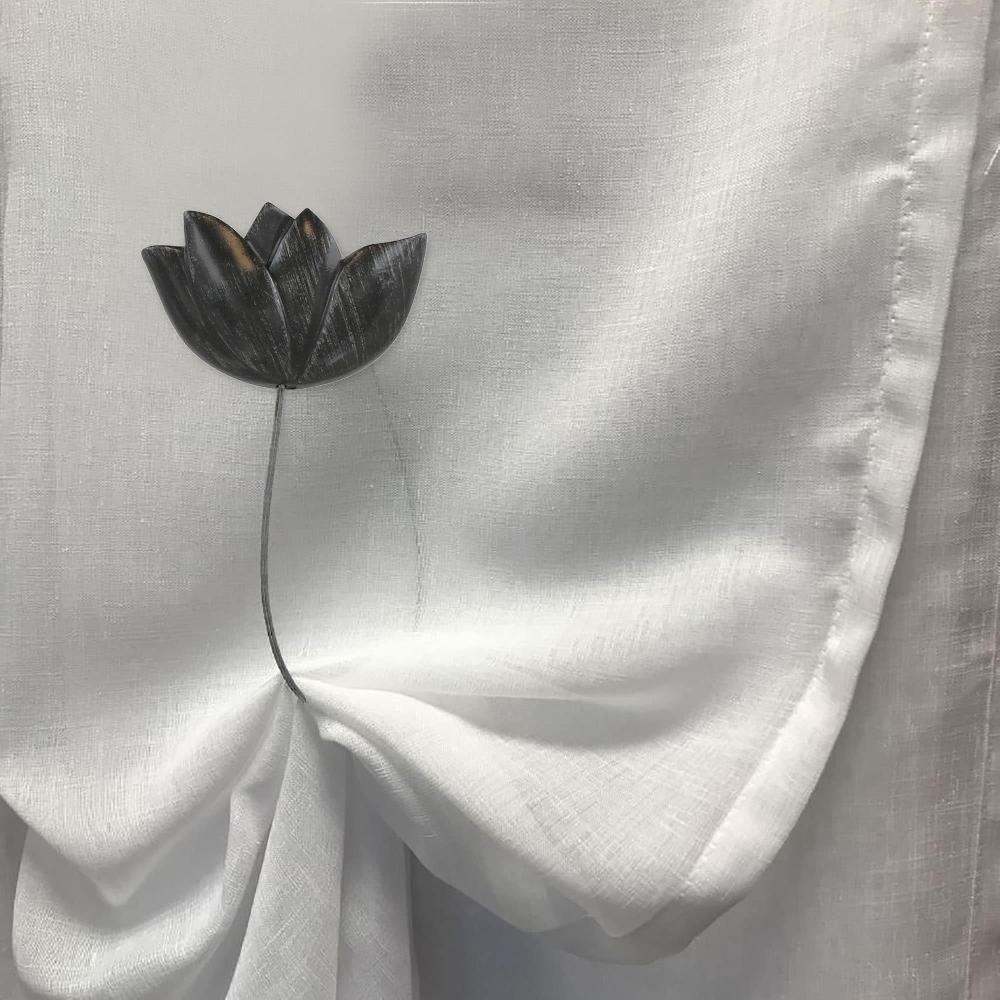 Evideco Set Of 2 Magnetic Tulip Curtain Tiebacks – Elegant Resin Design With Strong Magnet – Black/Silver Home Accessories Tie Backs & Magnets Magnetic Tie Backs Small Tie Backs For Window Sheers