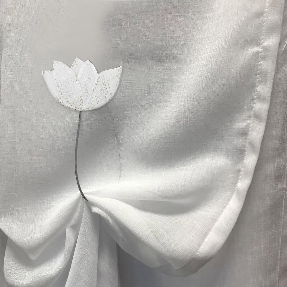 Evideco Set Of 2 Magnetic Tulip Curtain Tiebacks – Elegant Resin Design With Strong Magnet – White/Gold Home Accessories Tie Backs & Magnets Magnetic Tie Backs Small Tie Backs For Window Sheers