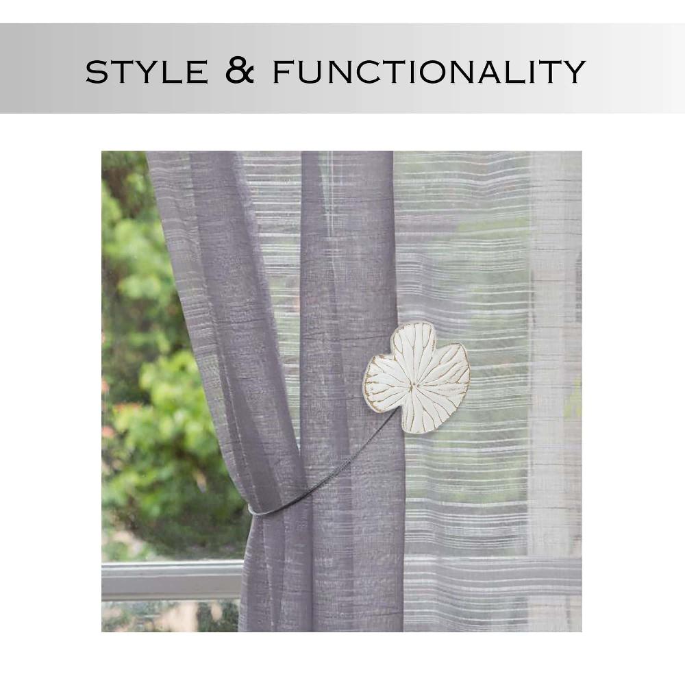 Evideco Set Of 2 Magnetic Water Lily Curtain Tiebacks – Resin Floral Design Strong Magnetic Closure No Installation Required – White/Gold Home Accessories Tie Backs & Magnets Magnetic Tie Backs Small Tie Backs For Window She