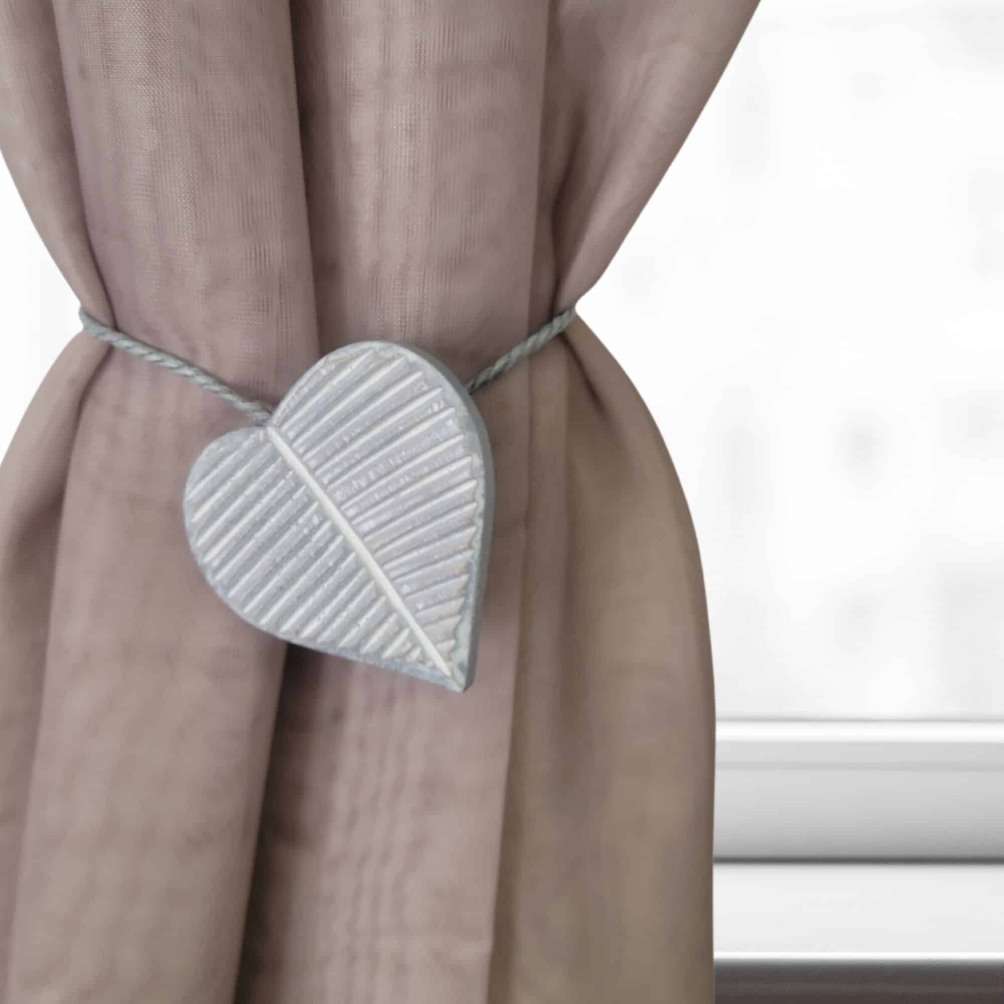 Evideco Set Of 2 Magnetic Wooden Heart Curtain Tiebacks – Easy To Use No Installation Needed – Old Gray Home Accessories Tie Backs & Magnets Magnetic Tie Backs Small Tie Backs For Window Sheers