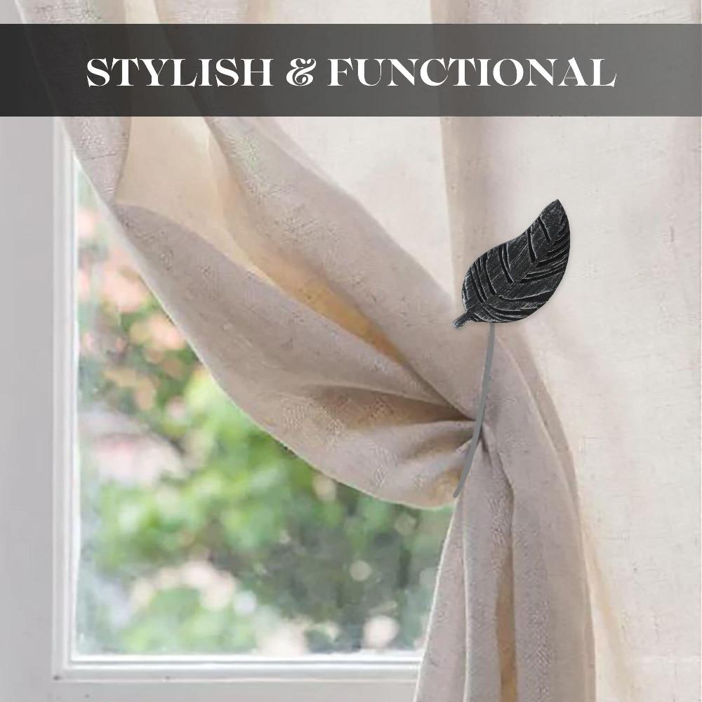 Evideco Set Of 2 Magnetic Wooden Leaf Curtain Tiebacks – Black/Silver Home Accessories Tie Backs & Magnets Magnetic Tie Backs Small Tie Backs For Window Sheers