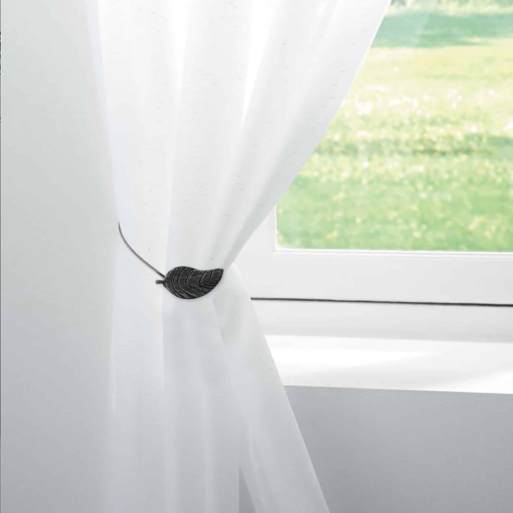 Evideco Set Of 2 Magnetic Wooden Leaf Curtain Tiebacks – Black/Silver Home Accessories Tie Backs & Magnets Magnetic Tie Backs Small Tie Backs For Window Sheers