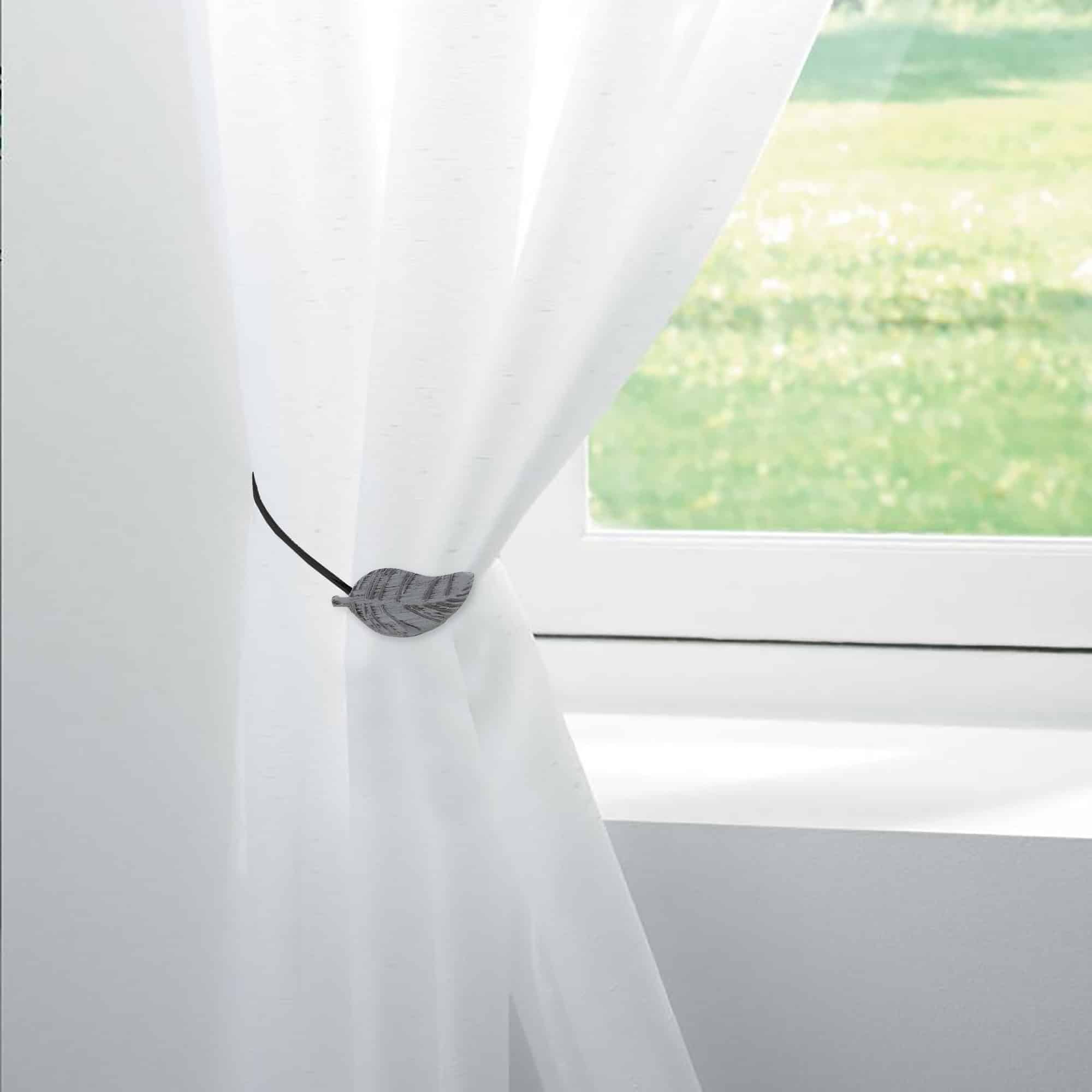 Evideco Set Of 2 Magnetic Wooden Leaf Curtain Tiebacks – Gray/Black Home Accessories Tie Backs & Magnets Magnetic Tie Backs Small Tie Backs For Window Sheers