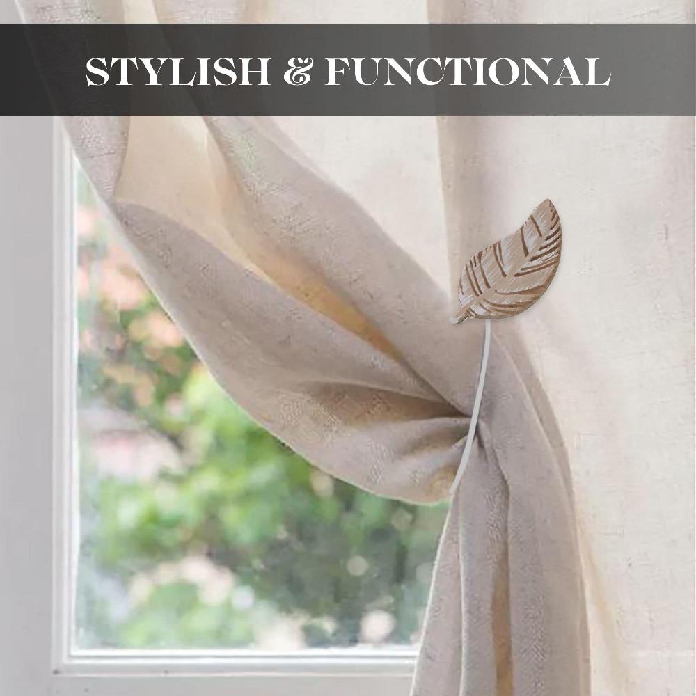 Evideco Set Of 2 Magnetic Wooden Leaf Curtain Tiebacks – Natural Home Accessories Tie Backs & Magnets Magnetic Tie Backs Small Tie Backs For Window Sheers