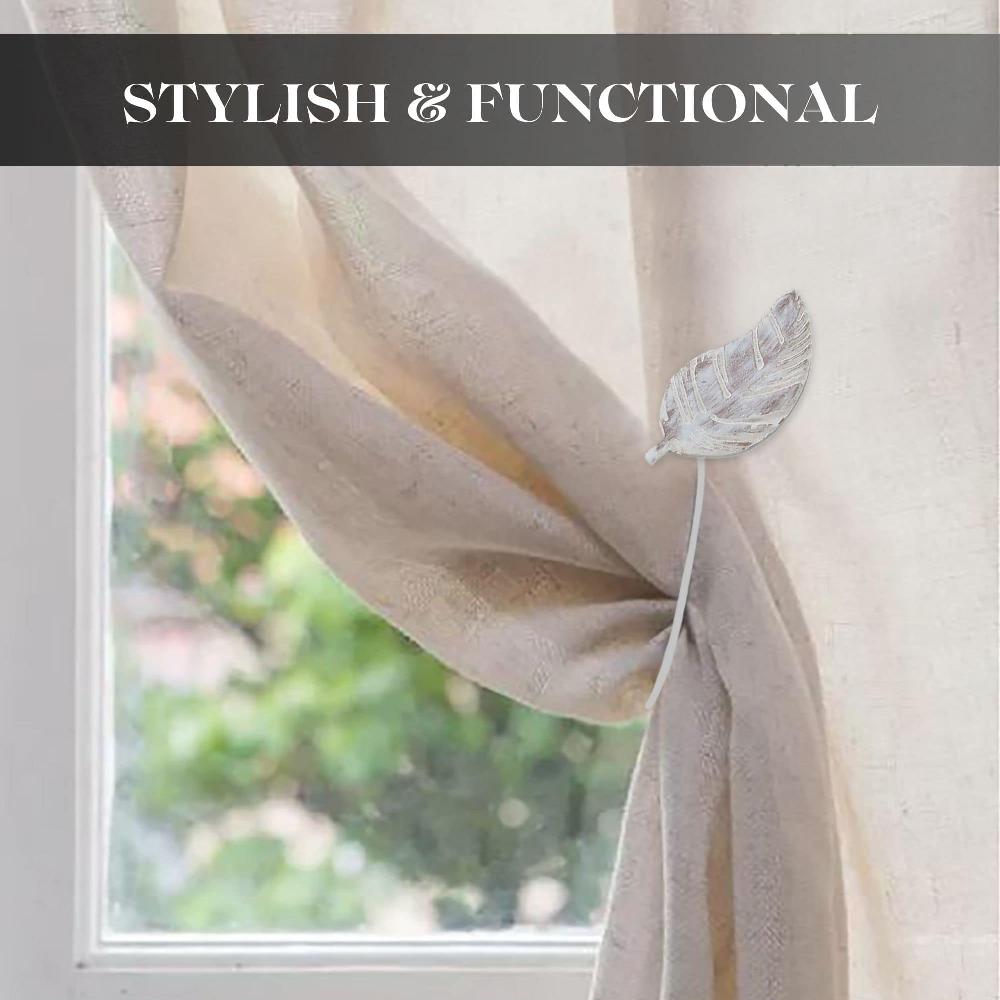Evideco Set Of 2 Magnetic Wooden Leaf Curtain Tiebacks – White Home Accessories Tie Backs & Magnets Magnetic Tie Backs Small Tie Backs For Window Sheers