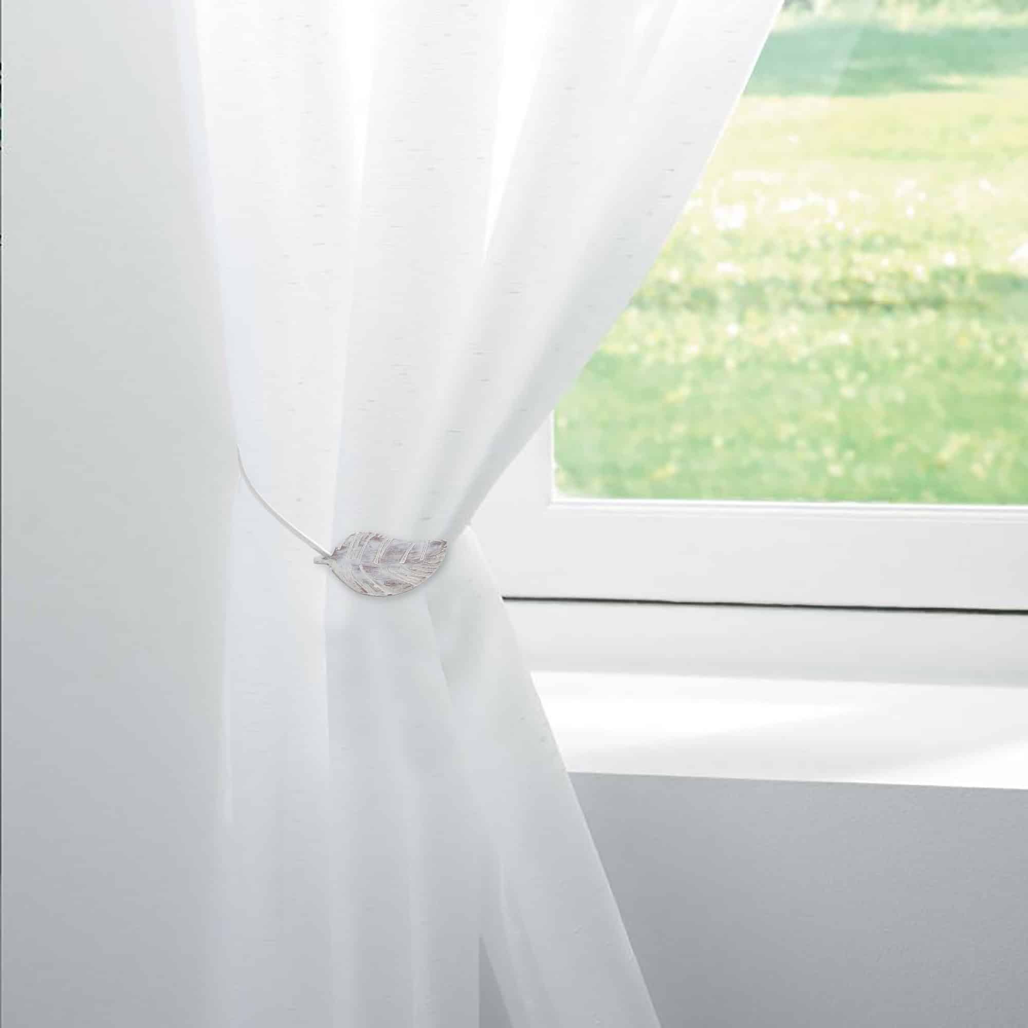 Evideco Set Of 2 Magnetic Wooden Leaf Curtain Tiebacks – White Home Accessories Tie Backs & Magnets Magnetic Tie Backs Small Tie Backs For Window Sheers