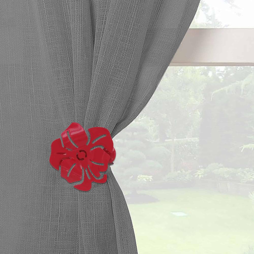 evideco Set of 2 Metal Curtain Tiebacks – Elegant Poppy Flower Design Clip – No Installation Required – Red Home Accessories Tie Backs & Magnets Curtain Clips Metal Curtain Clips