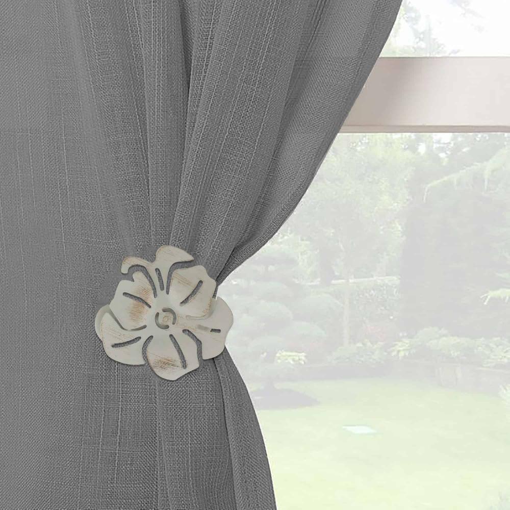 evideco Set of 2 Metal Curtain Tiebacks – Elegant Poppy Flower Design Clip – No Installation Required – Ivory/Gold Home Accessories Tie Backs & Magnets Curtain Clips Metal Curtain Clips