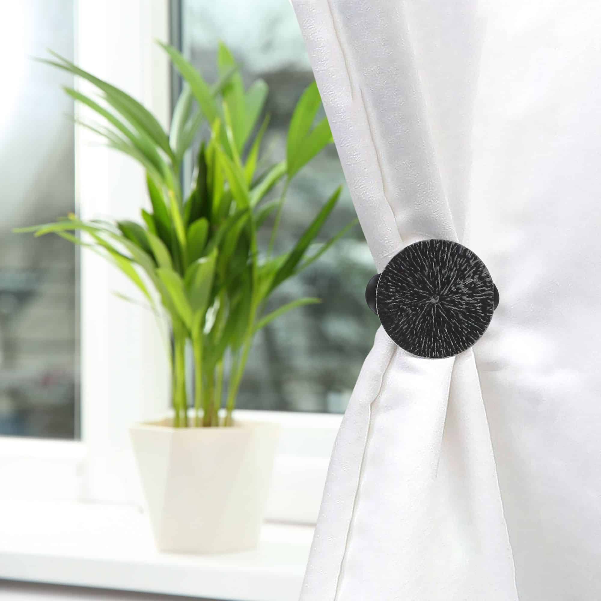 Evideco Set Of 2 Metal Curtain Tiebacks – Elegant Round Design Clips – Black/Silver Home Accessories Tie Backs & Magnets Curtain Clips Metal Curtain Clips