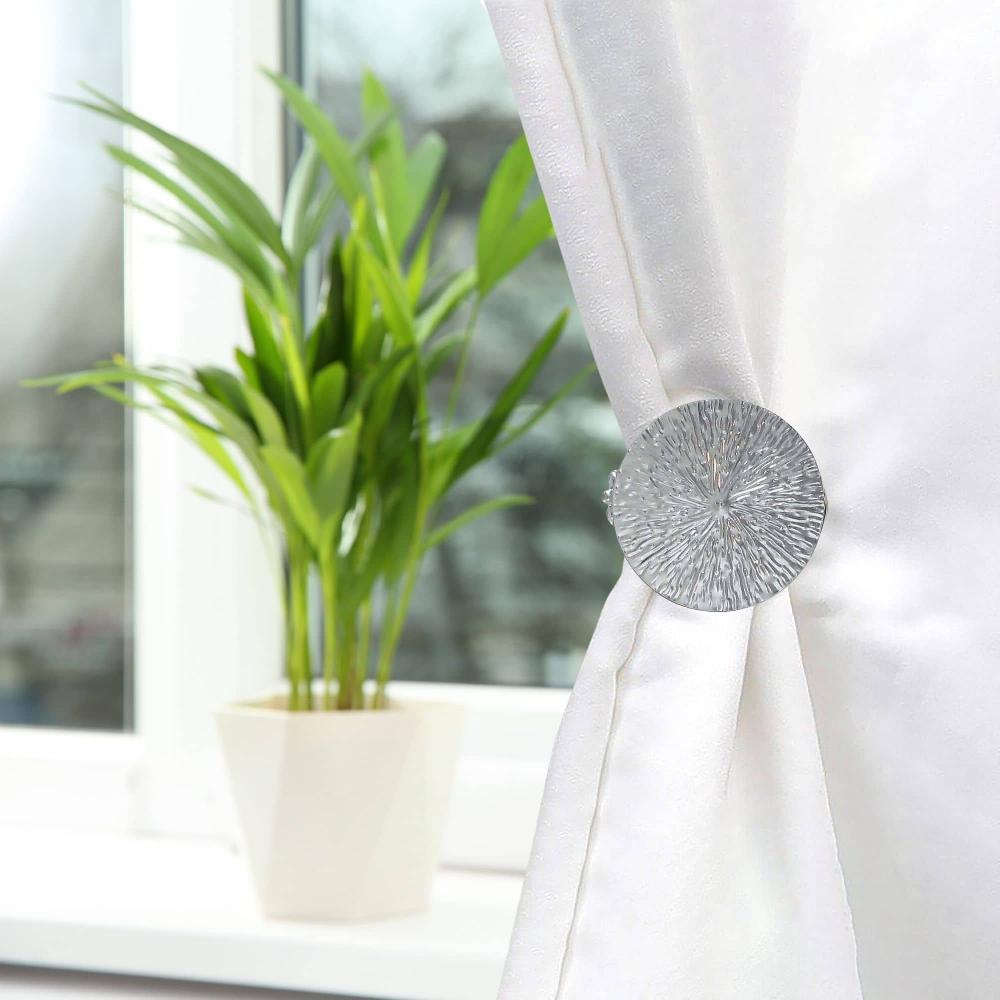 Evideco Set Of 2 Metal Curtain Tiebacks – Elegant Round Design Clips – Chrome Home Accessories Tie Backs & Magnets Curtain Clips Metal Curtain Clips