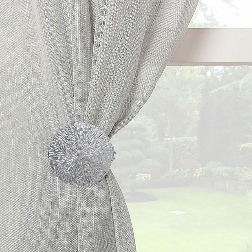 Evideco Set Of 2 Metal Curtain Tiebacks – Elegant Round Design Clips – Chrome Home Accessories Tie Backs & Magnets Curtain Clips Metal Curtain Clips