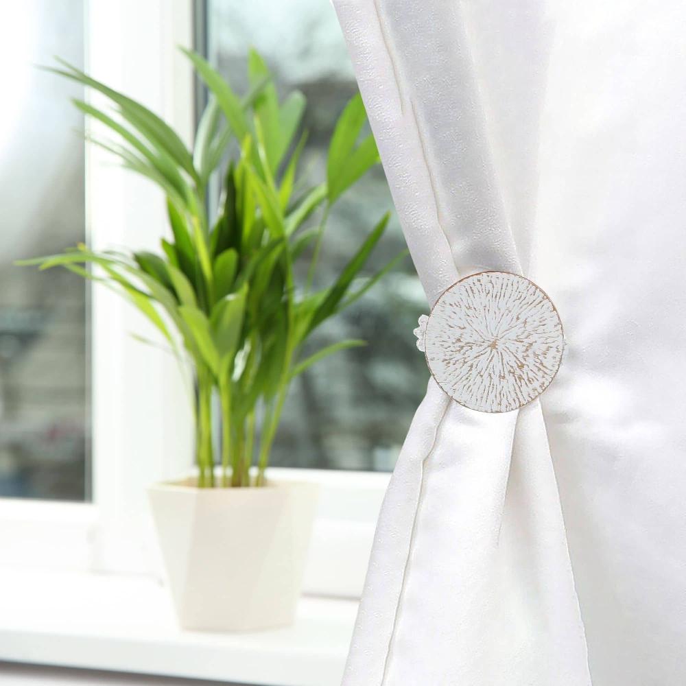 Evideco Set Of 2 Metal Curtain Tiebacks – Elegant Round Design Clips – White/Gold Home Accessories Tie Backs & Magnets Curtain Clips Metal Curtain Clips