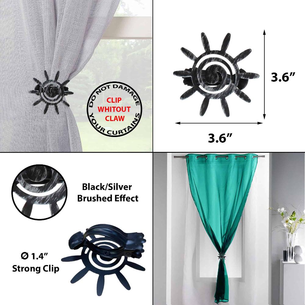 Evideco Set Of 2 Metal Curtain Tiebacks – Helios Sun Design – Elegant Decorative Clips For Drapes And Curtains – Black/Silver Home Accessories Tie Backs & Magnets Curtain Clips Metal Curtain Clips