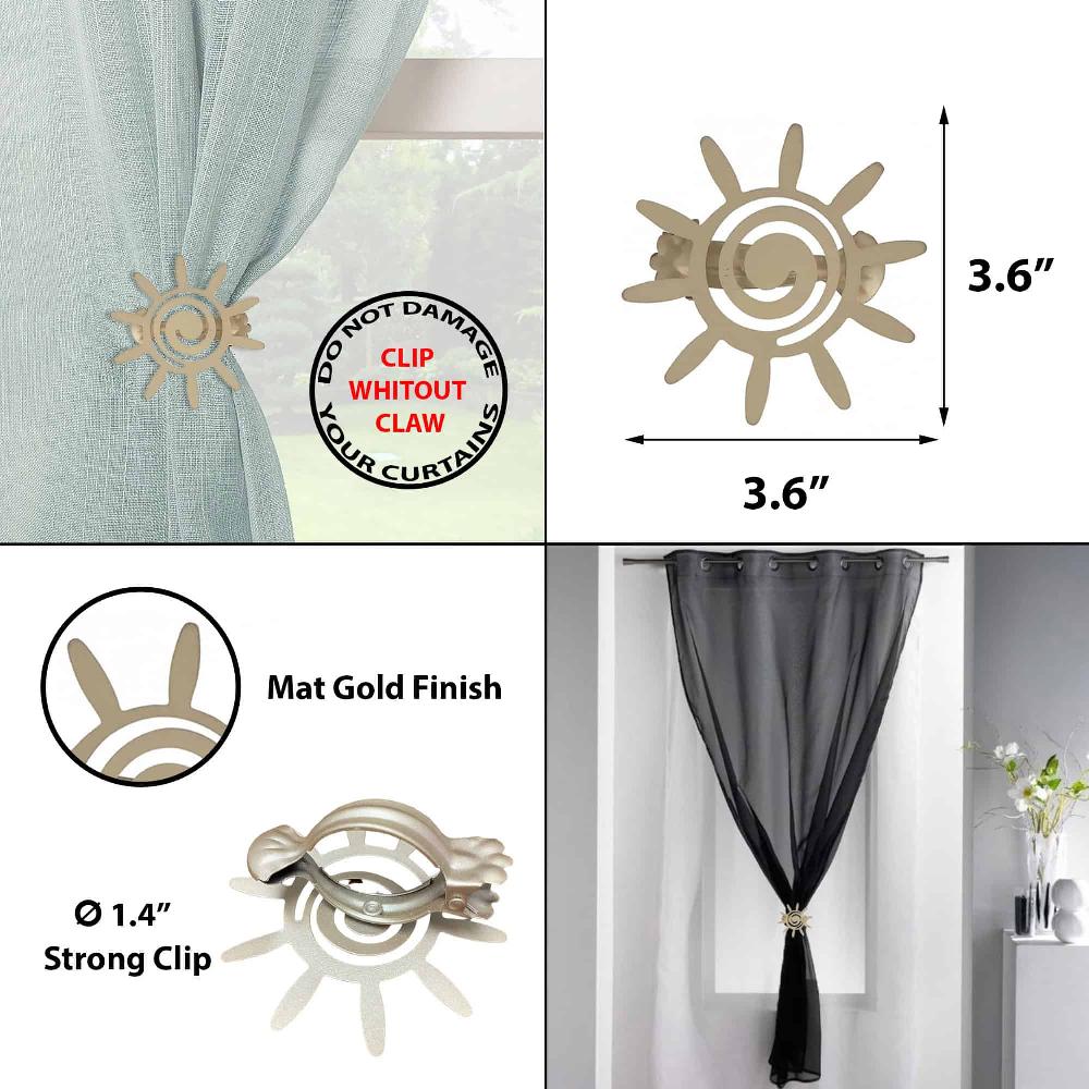 Evideco Set Of 2 Metal Curtain Tiebacks – Helios Sun Design – Elegant Decorative Clips For Drapes And Curtains – Gold Home Accessories Tie Backs & Magnets Curtain Clips Metal Curtain Clips