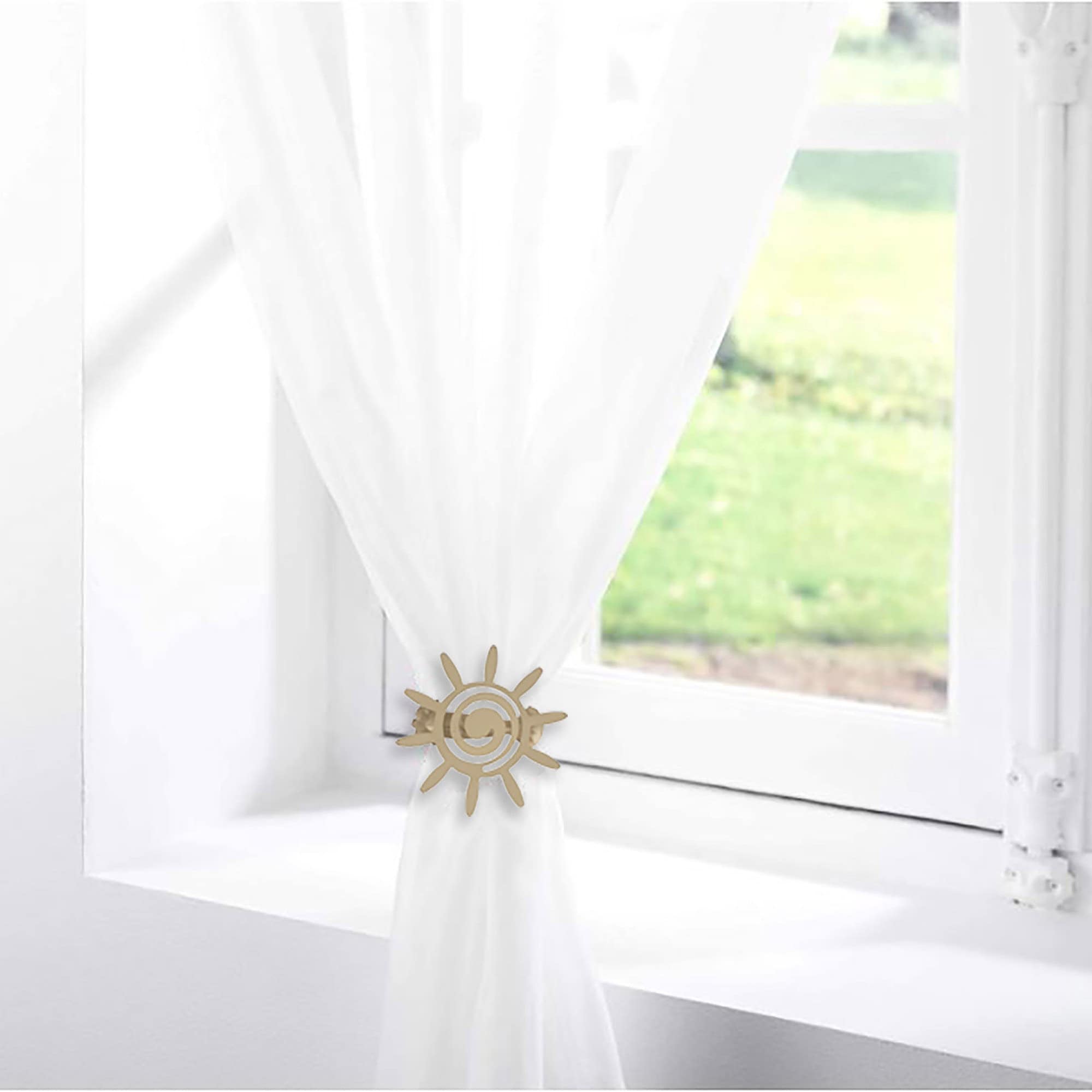 evideco Set of 2 Metal Curtain Tiebacks – Helios Sun Design – Elegant Decorative Clips for Drapes and Curtains – Gold Home Accessories Tie Backs & Magnets Curtain Clips Metal Curtain Clips