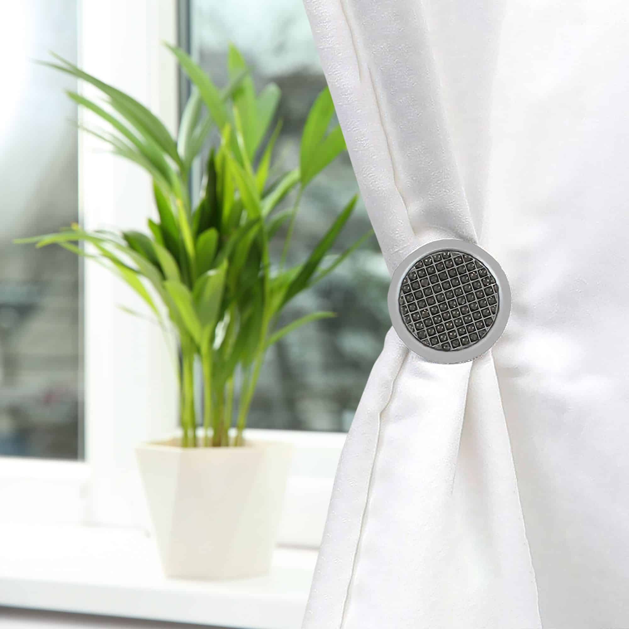 Evideco Set Of 2 Metal Curtain Tiebacks – Round Design Clip – No Installation Required – Silver Home Accessories Tie Backs & Magnets Curtain Clips Metal Curtain Clips