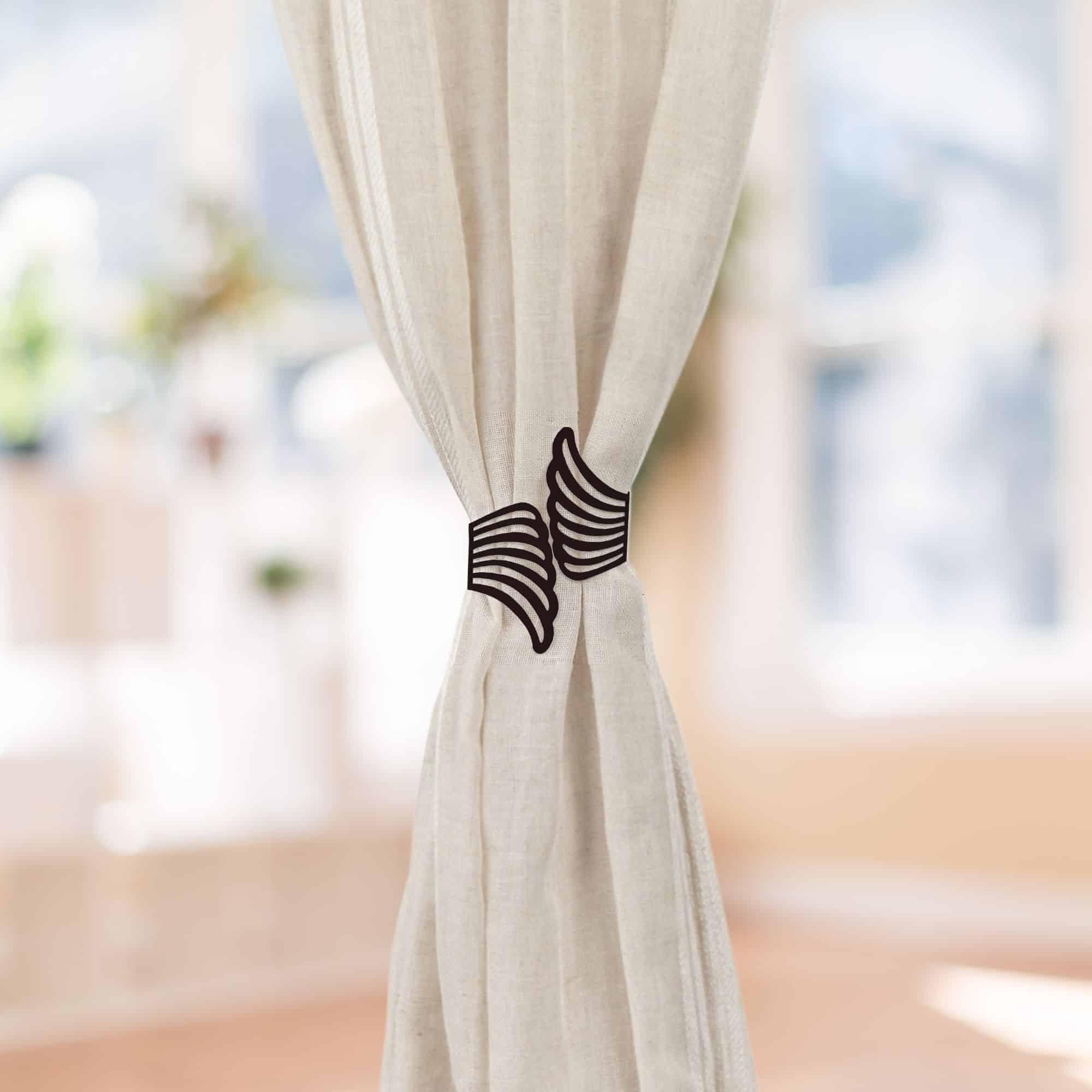 Evideco Set Of 2 Metal Wings Curtain Tiebacks – Elegant And Durable Design – Black Home Accessories Tie Backs & Magnets Cuff Tie Backs Small Tie Backs For Window Sheers