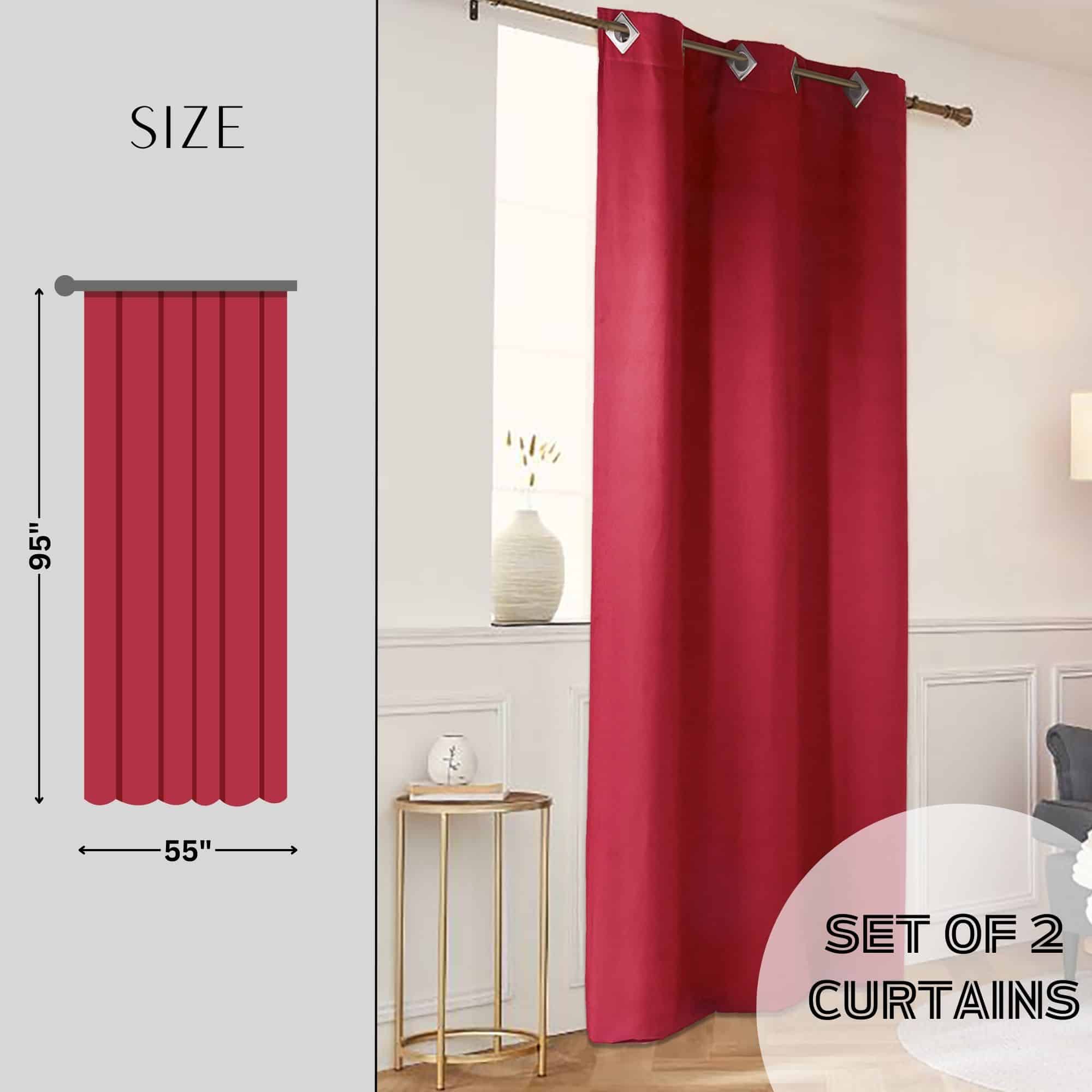 Evideco Set Of 2 Rich Ruby Red Suede Window Curtains – Opulent Textured Window Drapes – 95×55 Inches Each Home Accessories Window Curtains Darkening Curtains