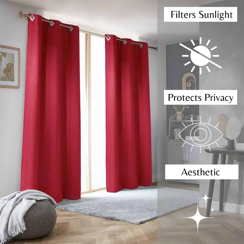 evideco Set of 2 Rich Ruby Red Suede Window Curtains – Opulent Textured Window Drapes – 95×55 Inches Each Home Accessories Window Curtains Darkening Curtains