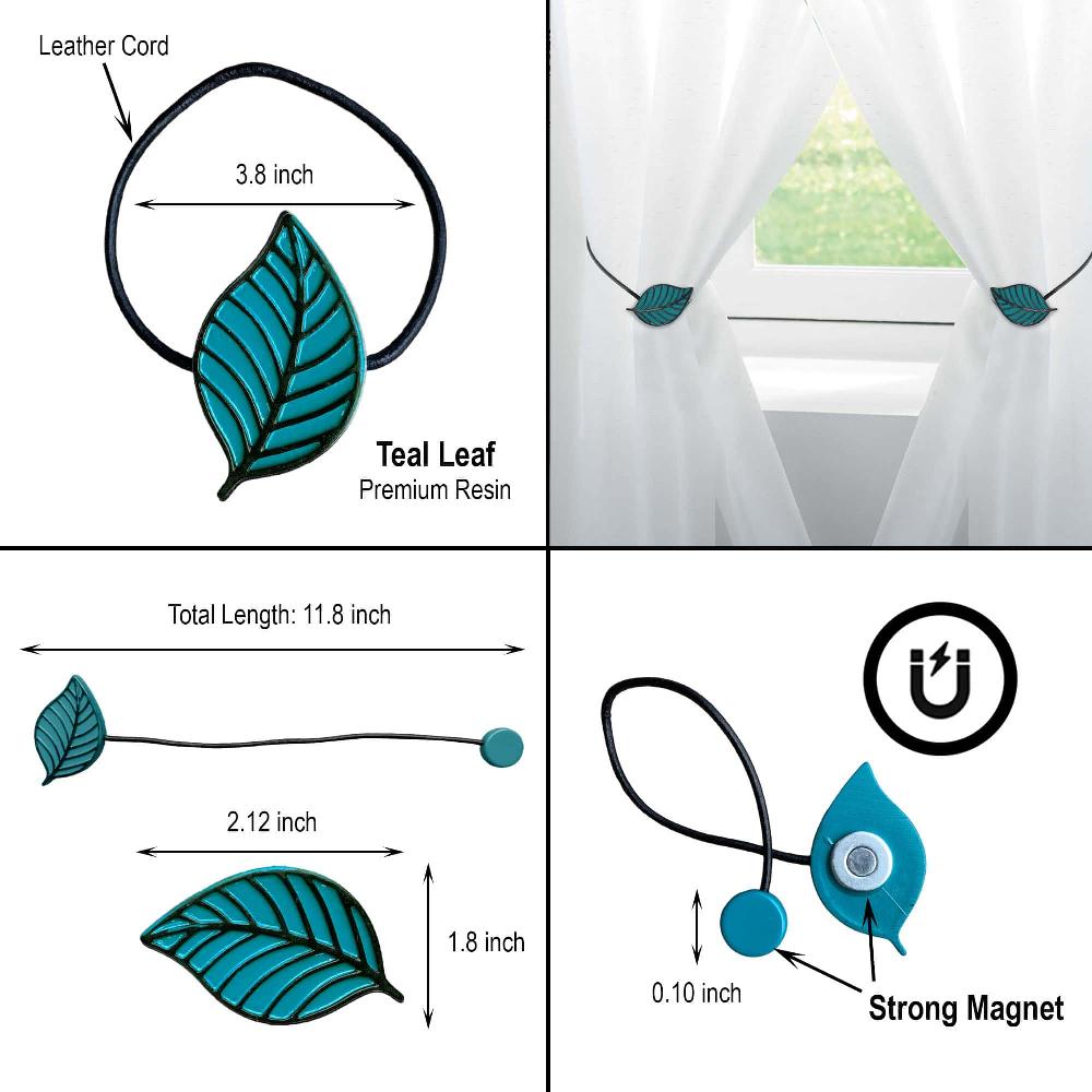 Evideco Set Of 2 Teal Magnetic Curtain Tiebacks – Stylish Leaf Design In Resin – Convenient Accessories For Draperies Home Accessories Tie Backs & Magnets