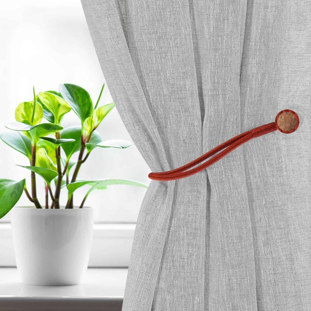 evideco Set of 2 Terracotta Magnetic Curtain Tiebacks – Double Braided Cord with Wooden Tips Home Accessories Tie Backs & Magnets Textile Tiebacks