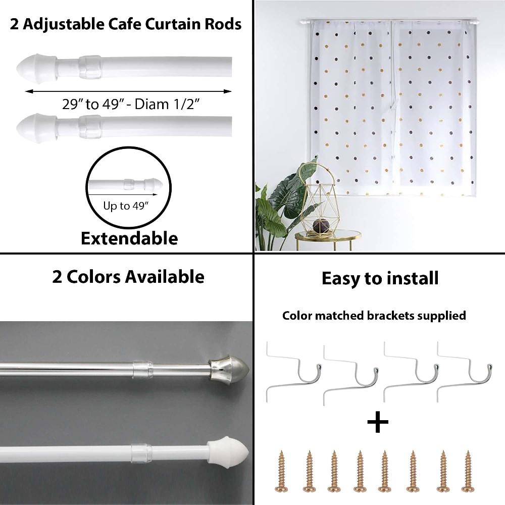 Evideco Set Of 2 White Café Curtain Rods 29″ To 49″ Adjustable – Diam 1/2″ Home Accessories Kitchen & Cafe Rods