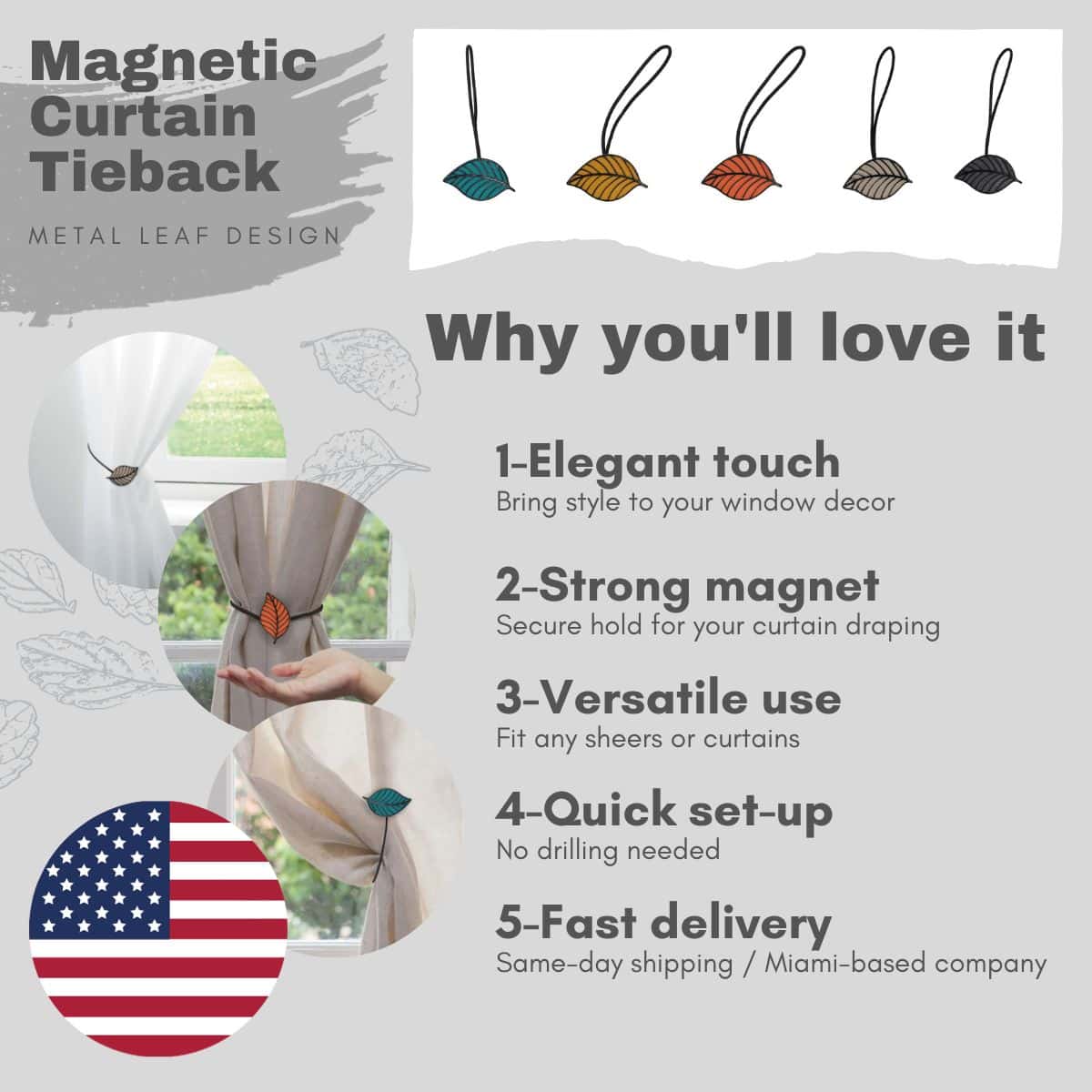 Evideco Set Of 2 White Magnetic Curtain Tiebacks – Stylish Leaf Design In Resin – Convenient Accessories For Draperies Home Accessories Tie Backs & Magnets